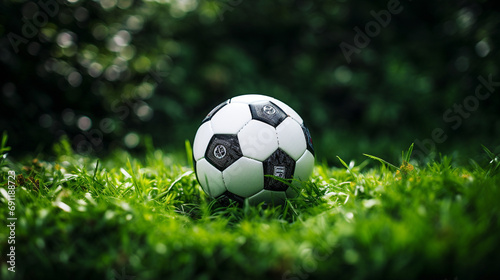 Bright and inviting image of soccer ball on field of green grass, Concept of summer camps and outdoor activities, AI Generated © Shining Pro