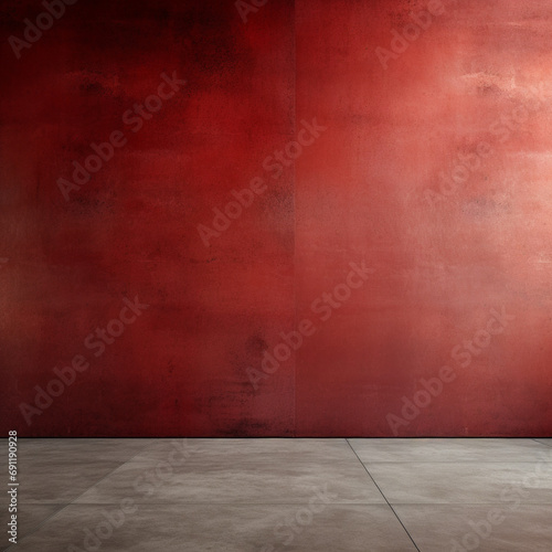Fotografia con detalle de estancia con suelo de tonos grises y pared con acabado en color rojo photo