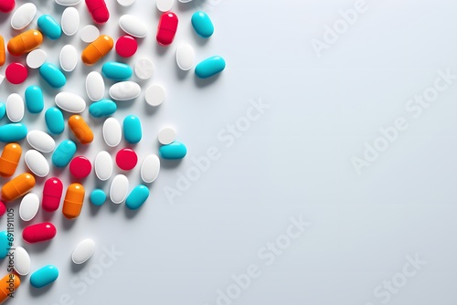 medical illness health medicines pills capsules background copy space