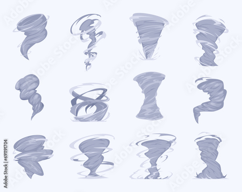 Tornado. Aggressive windy anomalies weather time typhoon effect animation exact vector picture set