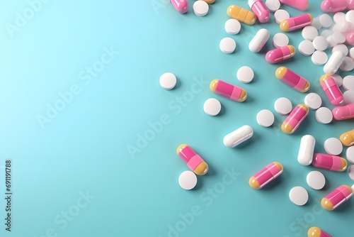 medical illness health medicines pills capsules background copy space