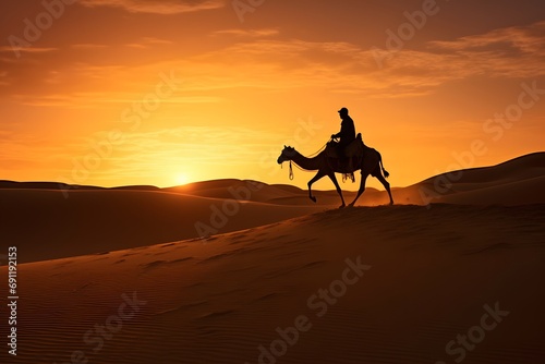 silhouette of a man cowboy riding a horse in the middle of the desert  © DailyLifeImages