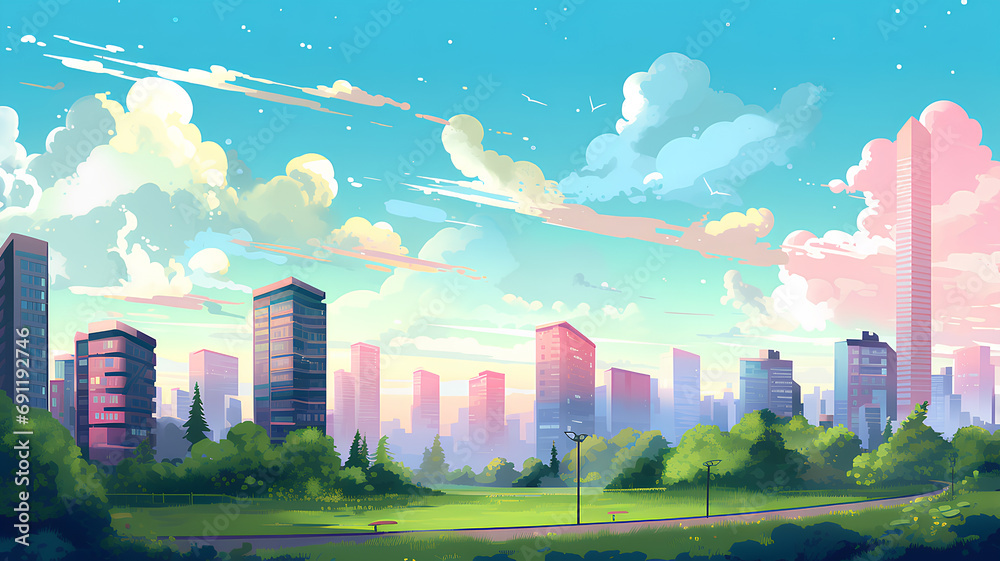 Summer cityscape, background.