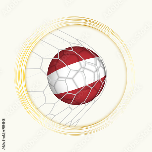 Latvia scoring goal, abstract football symbol with illustration of Latvia ball in soccer net.