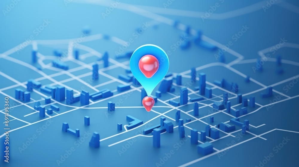 Digital red pin marks location on blue world map. 3D rendering Stock ...