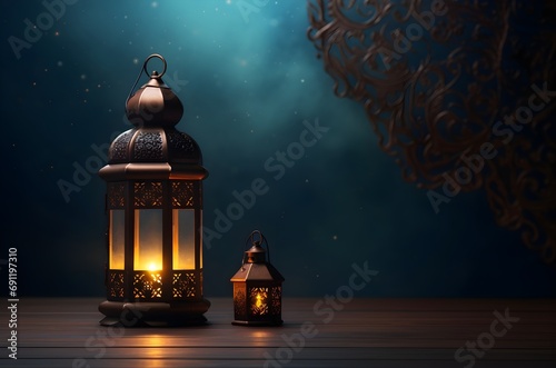 Ramadan background with lantern. Islamic background. Generative AI