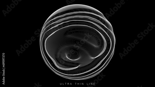 Ultra thin line fluid geometry. Dynamic vector distorted spheres.
