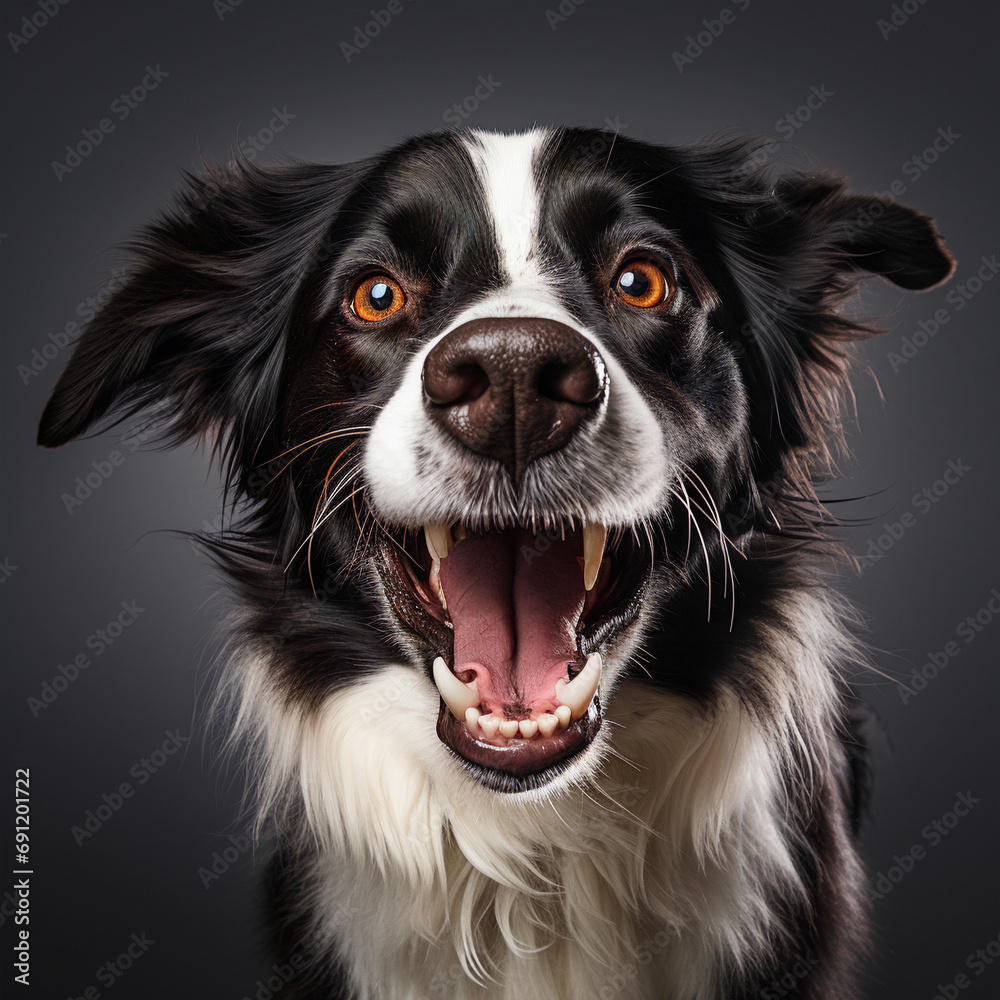 Fototapeta premium dog is talking and showing his mouth open, happy