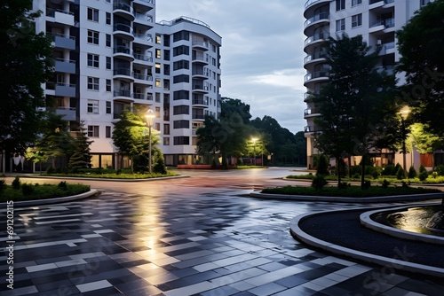 view of modern high rise real estate residential buildings nature