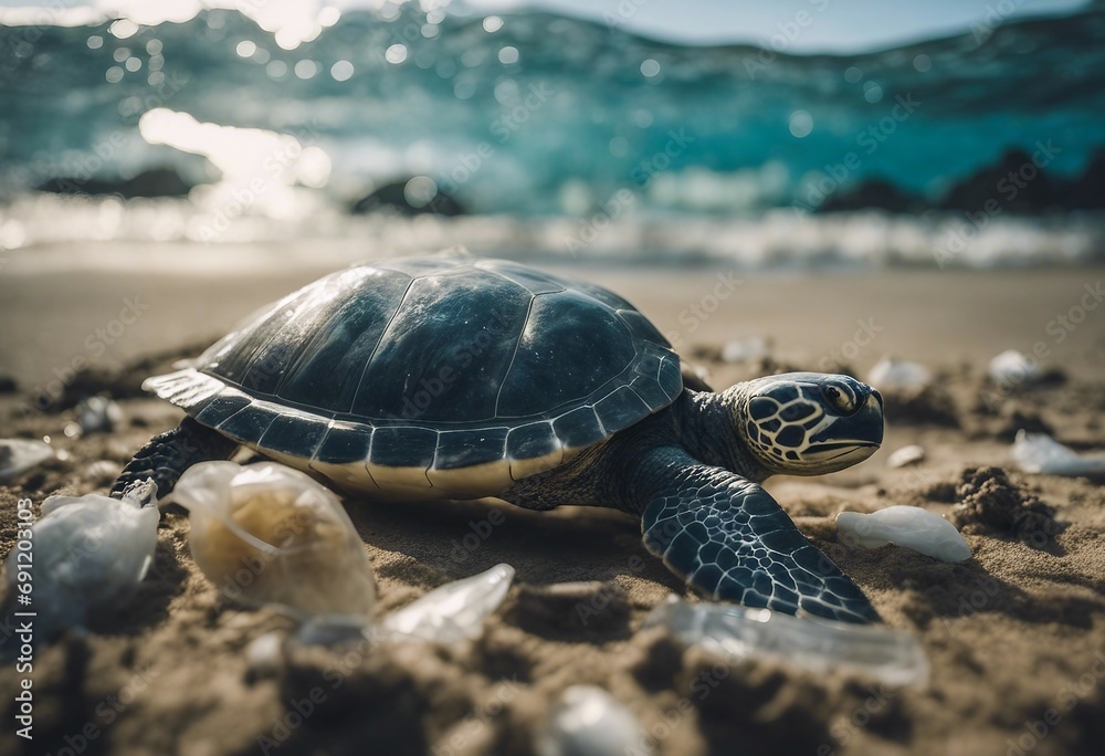 Plastic Pollution In Ocean - Turtle Eat Plastic Bag - Environmental Problem