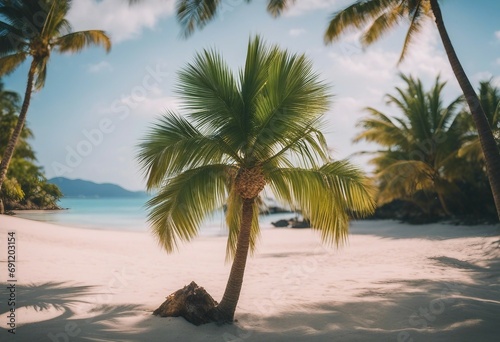 Scenic Coral Beach With Palm Tree