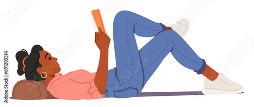 Wrong Body Posture For Reading. Female Character Lying On Pillow With Hunched Shoulders, Bent Spine, Vector Illustration