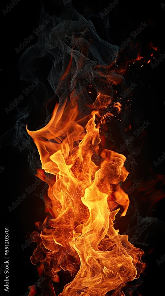 Fire on a dark background in a Combustion-themed, vertical format of photorealistic illustration in JPG. Generative ai Fire on a dark background in a Combustion-themed, vertical format of photorealistic illustration in JPG. Generative ai