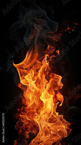 Fire on a dark background in a Combustion-themed, vertical format of photorealistic illustration in JPG. Generative ai