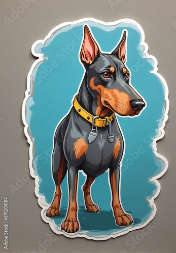 Doberman dog, cartoon look, sticker, magnet, tattoo