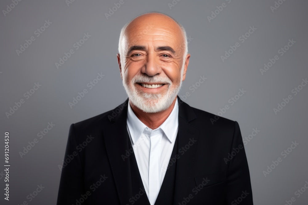 Portrait of smiling senior man in suit. Isolated on grey background Portrait of smiling senior man in suit. Isolated on grey background