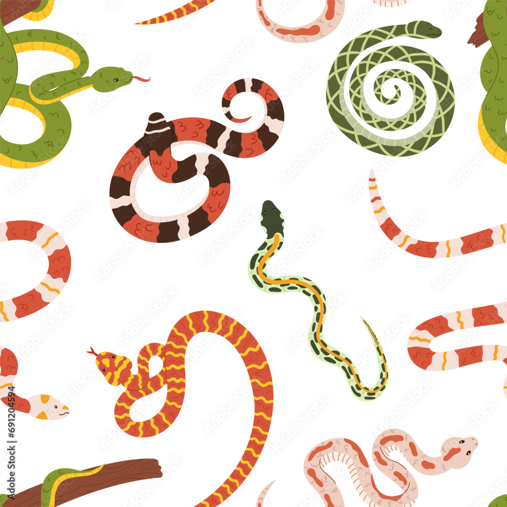 Obraz premium Seamless Pattern Featuring Sinuous Snakes Intertwined In A Mesmerizing Design, Creating A Visually Captivating Motif