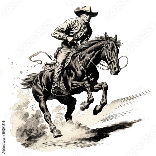 Wallpaper Mural a horizontal layout, of a Cowboy, on a galloping horse in an old west-style composition in a Western-themed JPG format, cartoon Illustration. Generative ai Torontodigital.ca