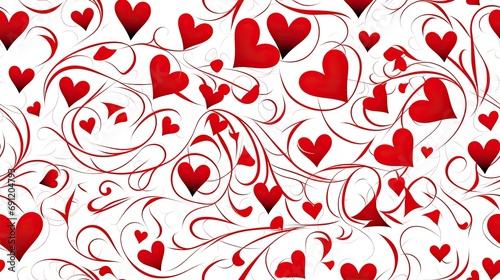red hearts with abstract filagree on white as a background in a Love/ Valentine's-Day-themed, horizontal format of photorealistic illustration in JPG. Generative ai