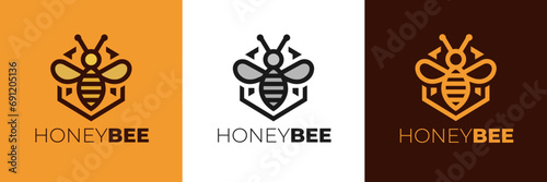 honey Bee logo design vector,  Elegant Bee logo designs concept vector, Honeycomb ilustration logo vector template