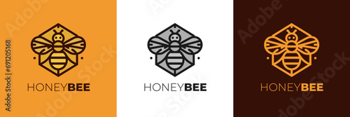 honey Bee logo design vector,  Elegant Bee logo designs concept vector, Honeycomb ilustration logo vector template photo