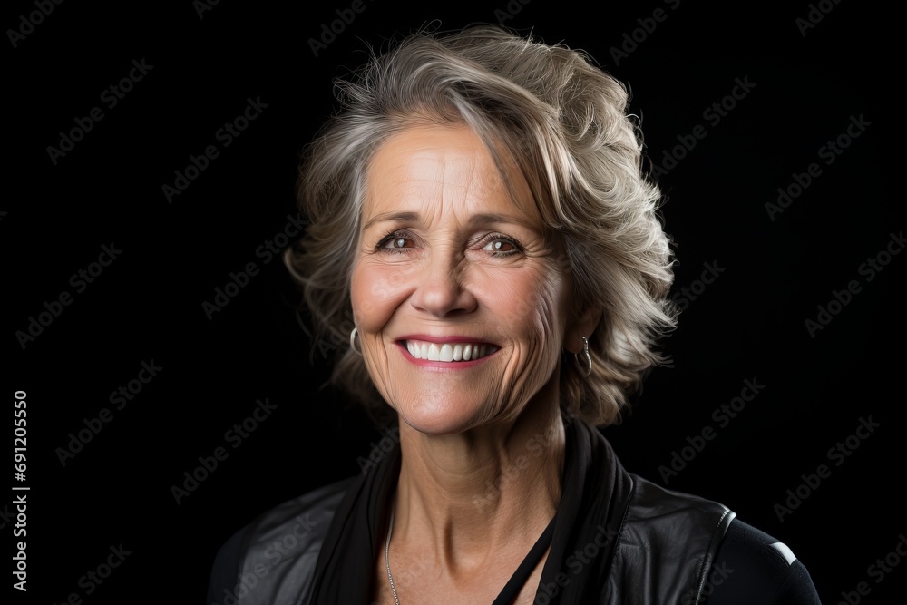 Portrait of a beautiful senior woman smiling at the camera over black background Portrait of a beautiful senior woman smiling at the camera over black background