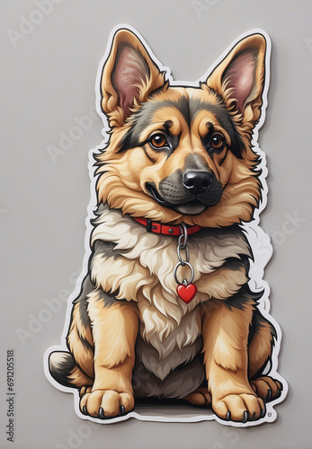 German Shepherd dog, cartoon look, sticker, magnet, tattoo