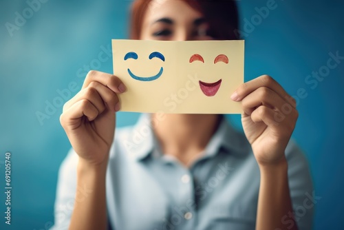 Smiling paper happy face Smiley Laugher, friendly happy post it smile satisfied client review experience, customer success, client service good positive feedback, lucky consumer love, favorite brand