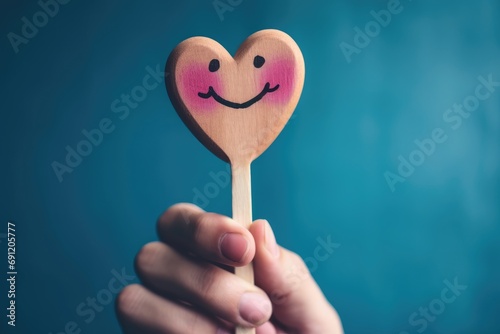 Smiling wooden happy face Smiley Laugher, friendly happy heart smile satisfied client review experience, customer success, client service good positive feedback, lucky consumer love, favorite brand