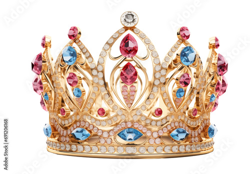 Royal gold crown with diamonds isolated on transparent background. Generative AI