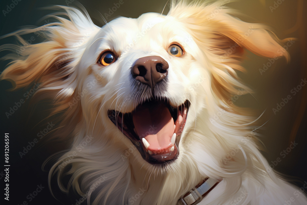 dog is talking and showing his mouth open, happy dog is talking and showing his mouth open, happy