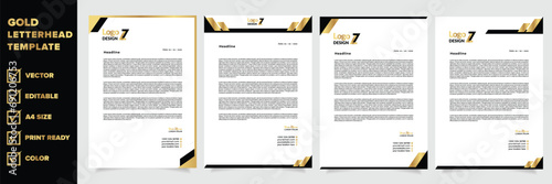 gold letterhead template for business company stationery design with A4 layout 