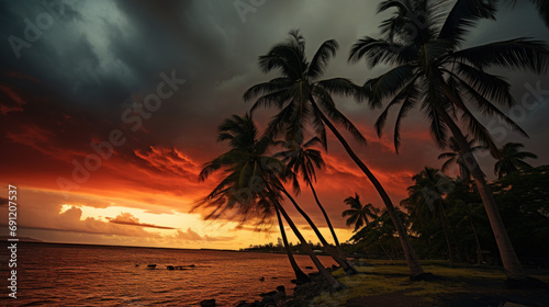 Rain over tropical island, monsoon season