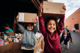 Children assisting in community food drives, with space for quotes on eradicating hunger