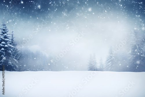 snowfall on winter landscape covered with snow snowflakes background