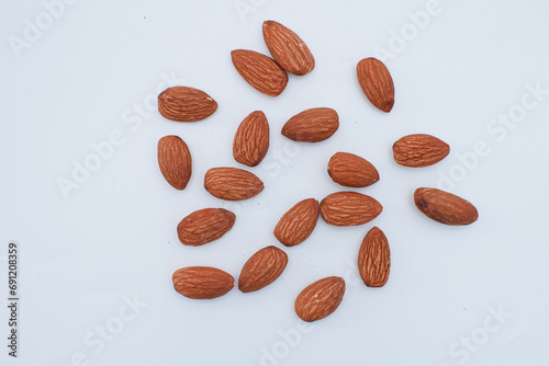 top view almonds isolated on white background