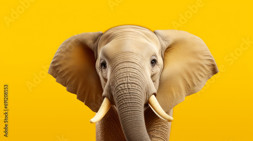 Ein Elefant von vorne auf gelbem Hintergrund.