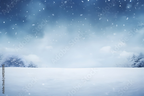 snowfall on winter landscape covered with snow snowflakes background