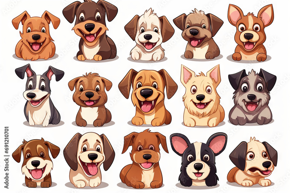 Cartoon illustration of an expression page, dog characters, isolated on a white background Cartoon illustration of an expression page, dog characters, isolated on a white background