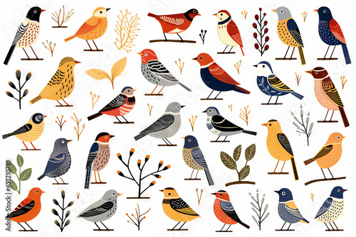 Minimalist illustration of various birds in a graphics sheet © Castle Studio