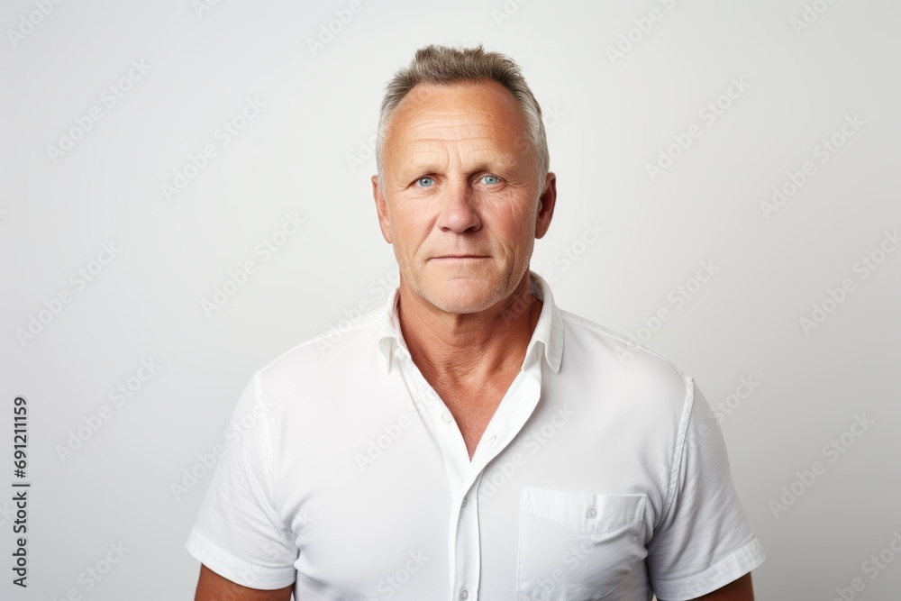 Portrait of a senior man wearing a white polo shirt. Portrait of a senior man wearing a white polo shirt.