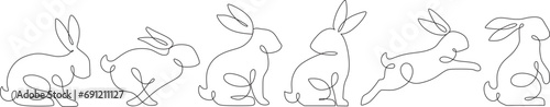 Bunny line art style icon set. Rabbit line art icon collection. Set of abstract outline. Continous line drawing rabbit minimalism style icon set. Easter bunny linear icon pack. vector EPS 10 photo