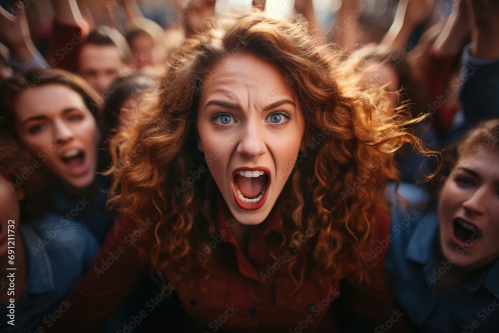 Demonstrator yelling at street demonstration - expressing grievances Demonstrator yelling at street demonstration - expressing grievances