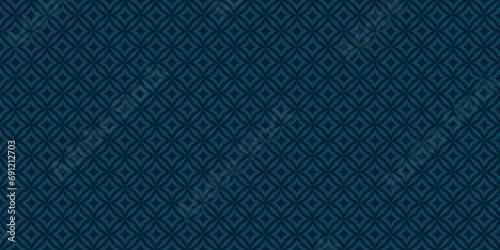 Fototapeta Naklejka Na Ścianę i Meble -  Vector abstract geometric floral seamless pattern. Subtle dark blue background. Simple minimal oriental ornament. Elegant texture with small diamond shapes, stars, rhombuses, grid. Repeat geo design