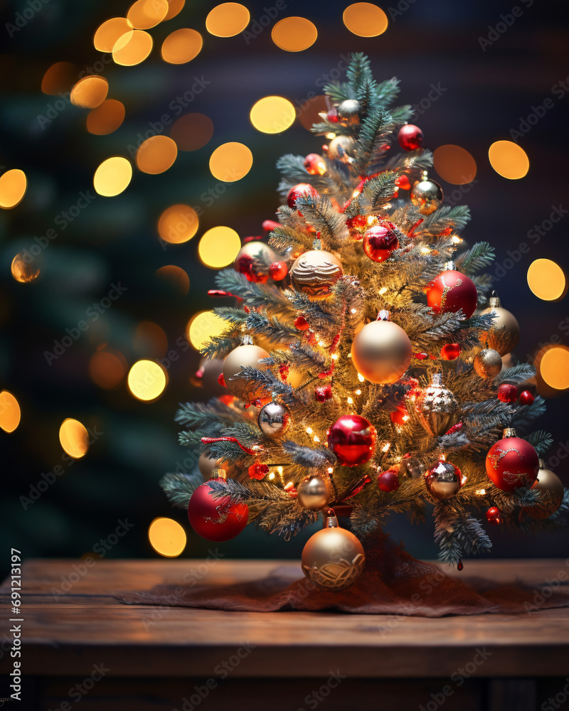 Christmas tree beautifully decorated with festive ornaments. Generative AI