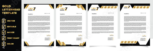 gold letterhead template for business company stationery design with A4 sheet vector format and editable layout 