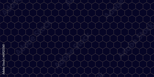 Vector abstract seamless geometric pattern. Subtle dark golden minimalist design with hexagon linear grid, honeycomb texture. Simple minimal gold and black background. Luxury repeating geo design