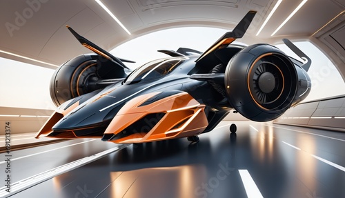 Future Concept Racing Car on Desert Highway