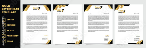 gold letterhead template. business company stationery design with A4 sheet vector format and editable layout 