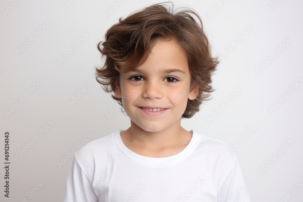 Portrait of a cute little boy with curly hair on a gray background Portrait of a cute little boy with curly hair on a gray background